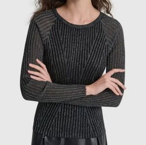 DKNY Metallic Black Ribbed Sweater